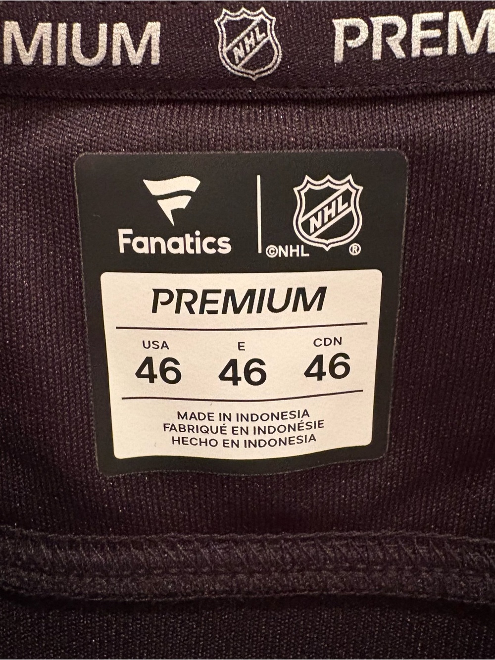 Fanatics Black Premium NHL Jersey Tag - Size 46 - Picture 3 of 6